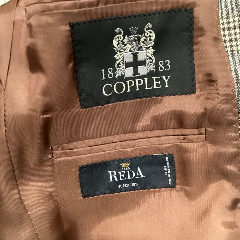 Coppley Sport Coat Blazer REDA Super 110s Wool Milo Brown Gray Plaid Size 40R - Picture 7 of 14